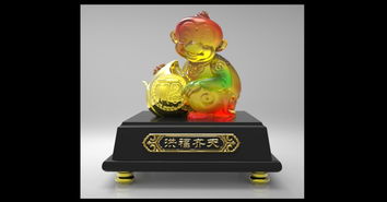 中式猴子动物水晶玻璃琉璃工艺品摆件